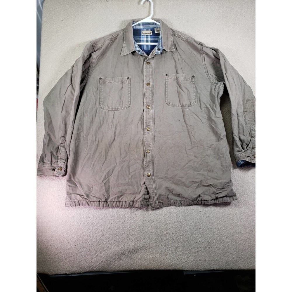 Backpacker Jacket Mens 2XL Gray Long Sleeve Snap Collared Pockets 100% Cotton